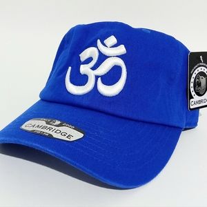 Om Aum Ohm Yoga Namaste Symbol 3D Embroidered Ball Cap Dad Hat Blue & Wh…